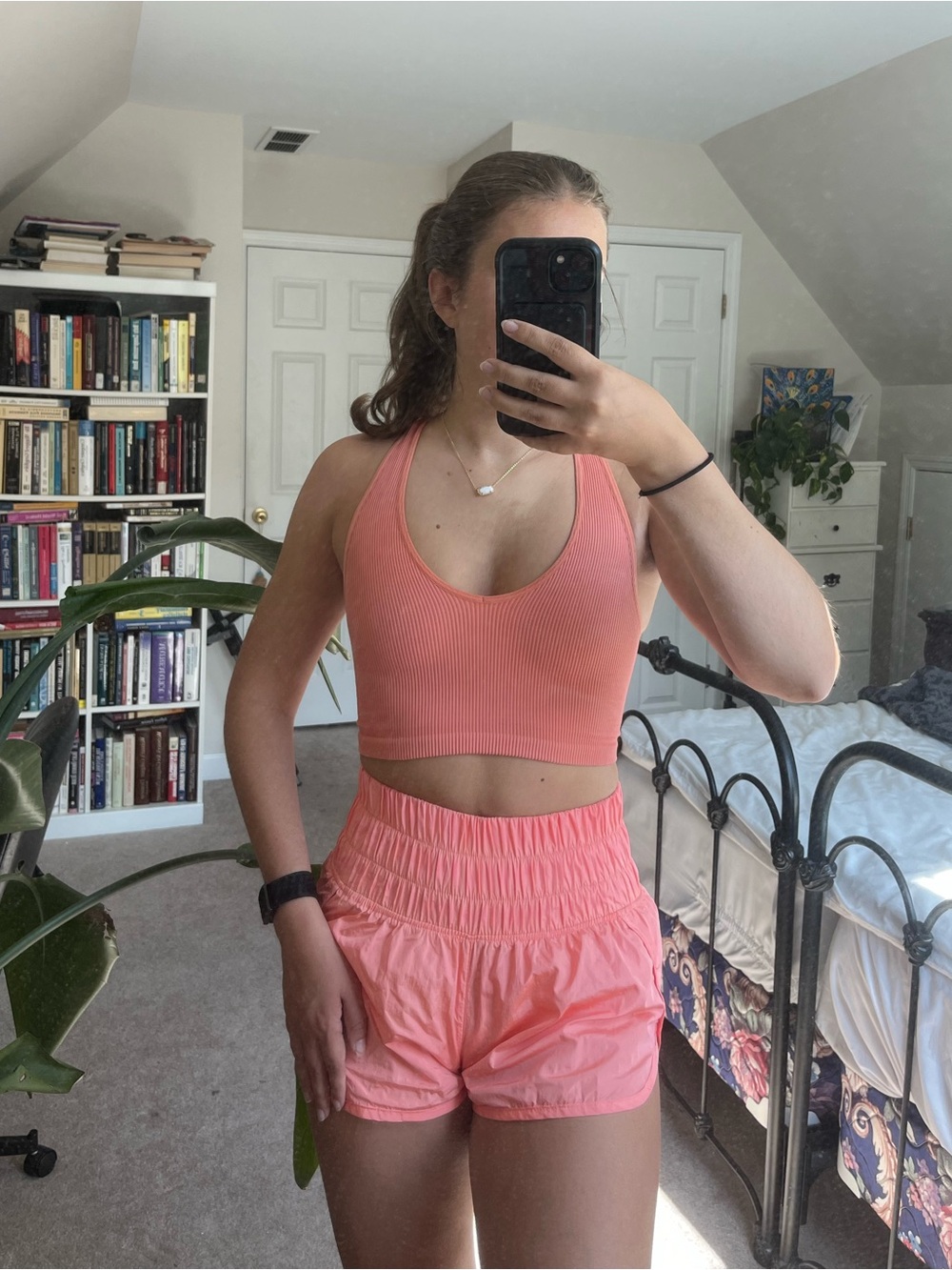 Free People Coral Pink Athletic Set with Shorts and Top